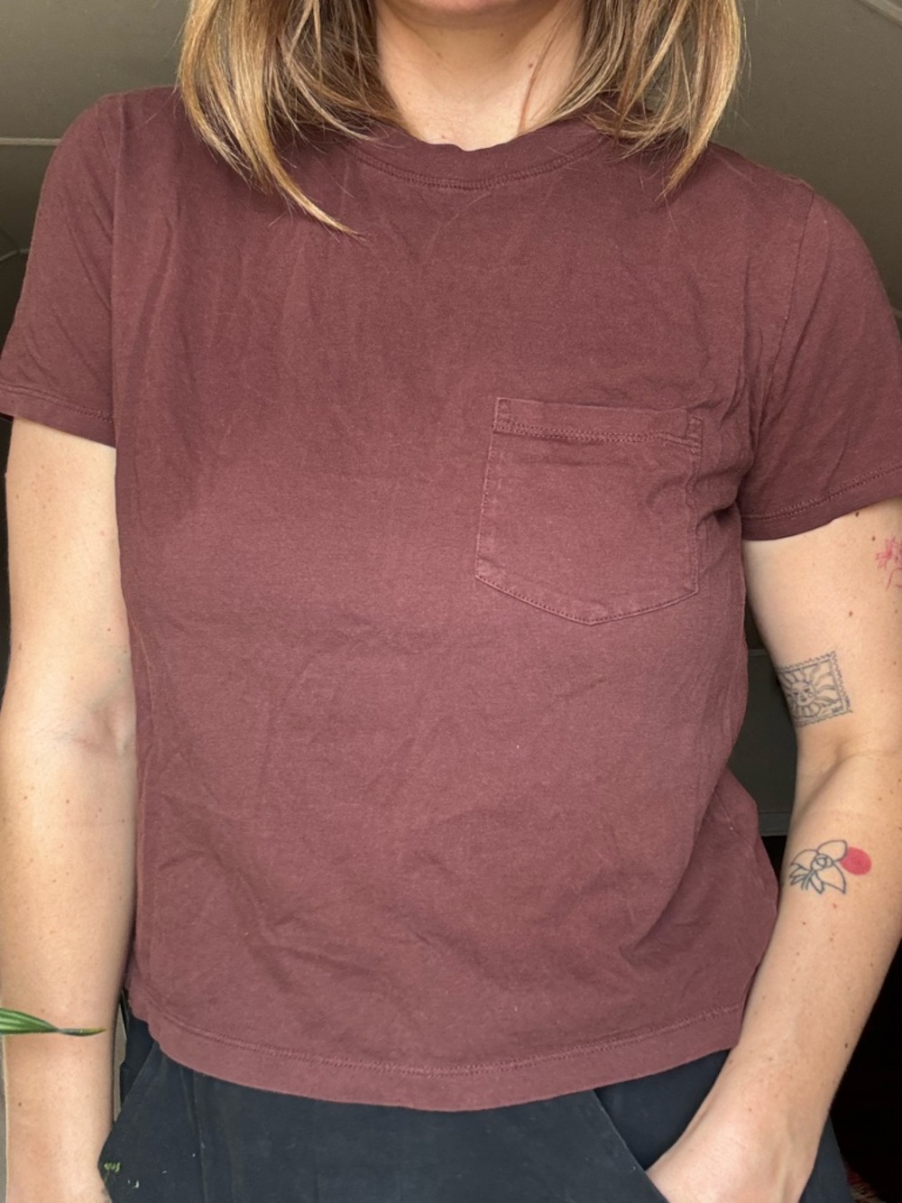 Everlane Short Sleeve Pocket Tee - Burgundy / Maroon